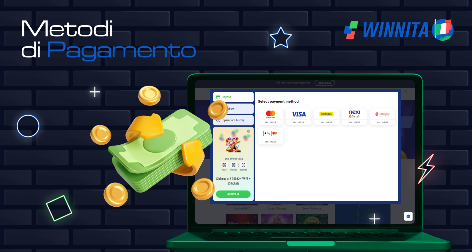 Il prelievo e il deposito di fondi su Winnita è molto semplice per i giocatori italiani